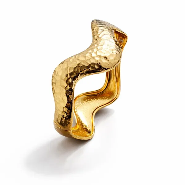 Gold_Plated_Brass_Hammered_Finish_Wavy_Sculptural_Bangle_Bracelet_For_Women